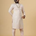 Alluring Peach Thread Embroidered Sherwani | Father Son Combo | Perfect Groom Wear